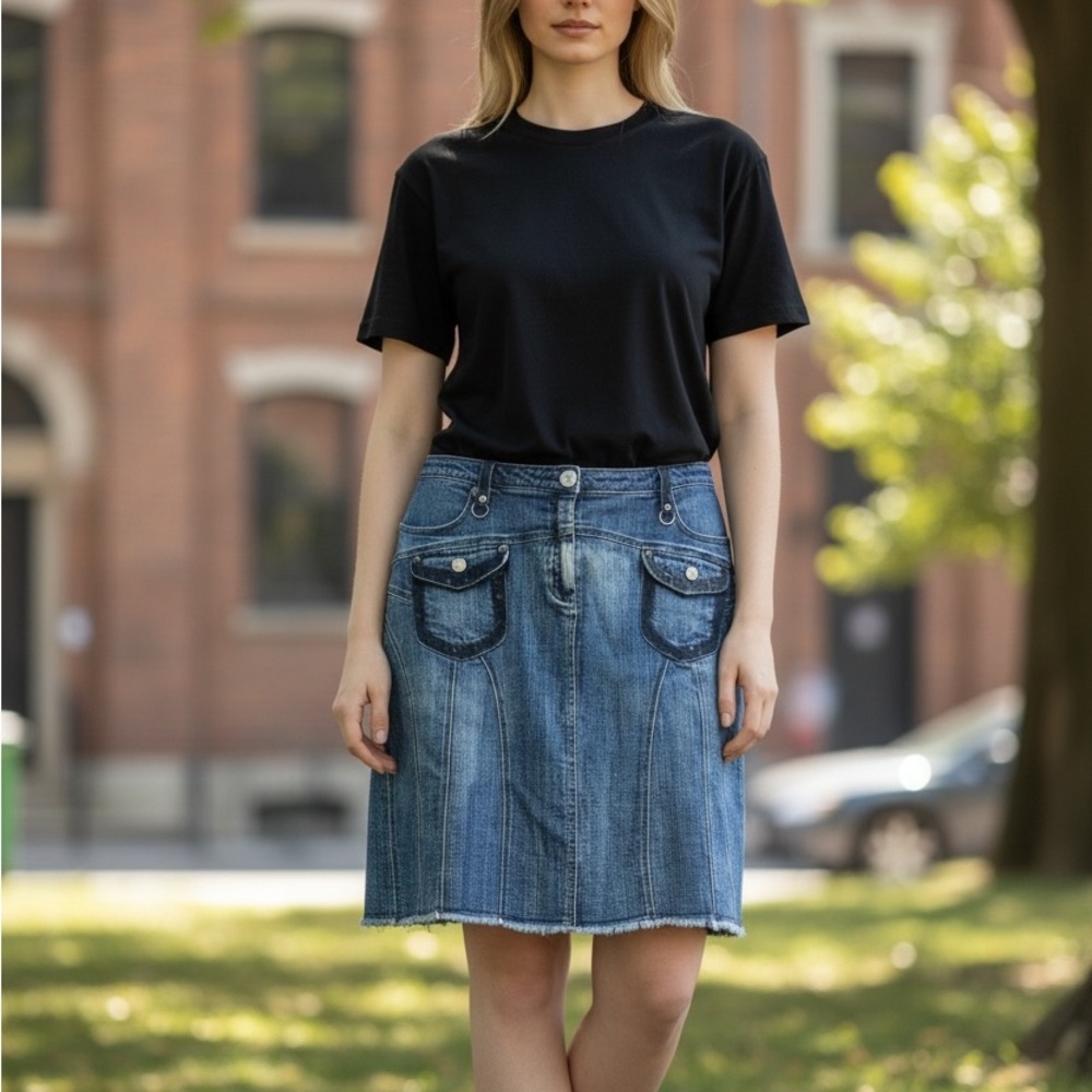 Vintage Y2K MXM Denim A-Line Skirt Sz 16 Jean Preppy Edgy Rocker‎ Streetwear